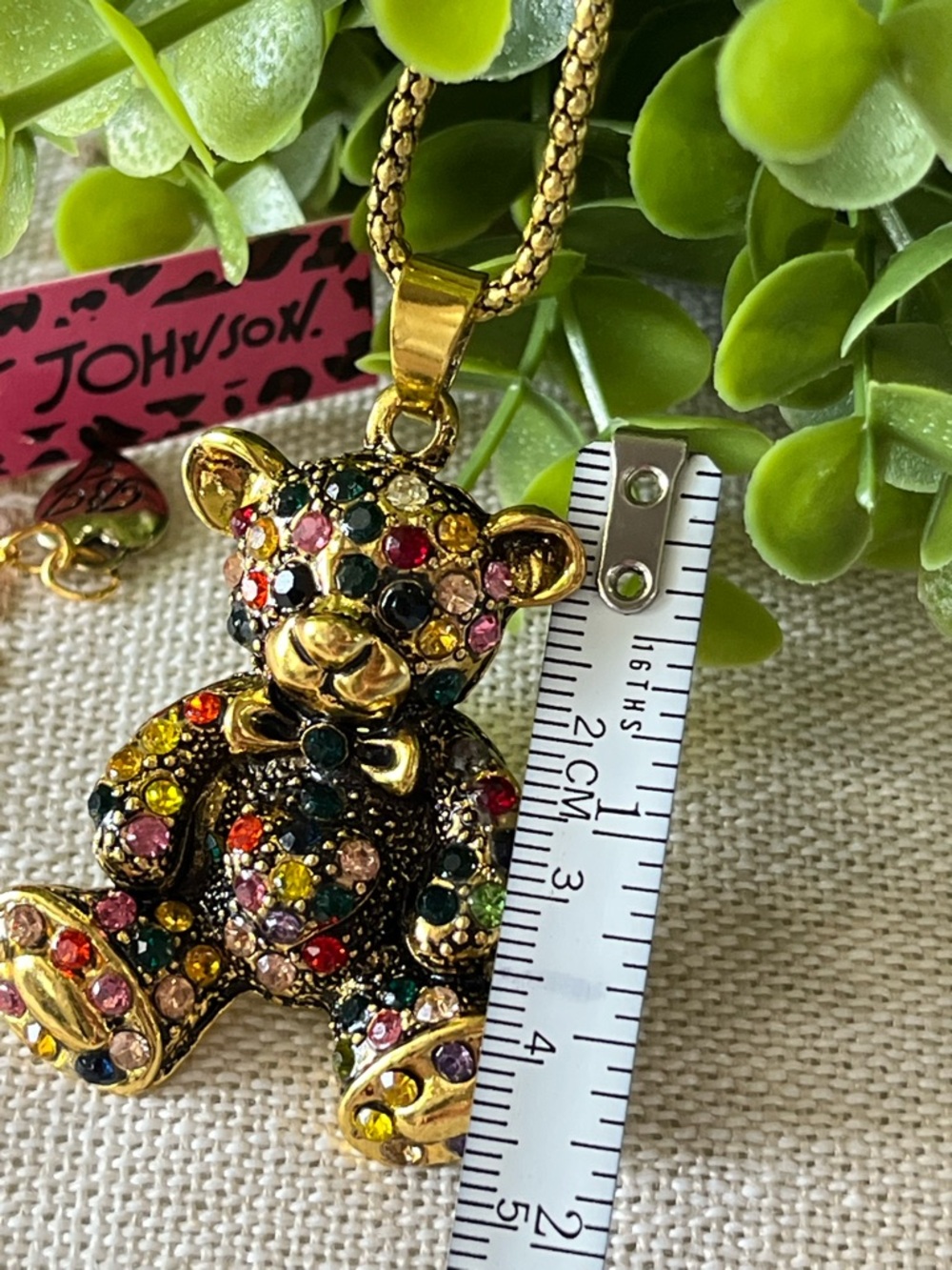 Betsey Johnson Gold Multicolor Crystal Teddy Bear Pendant Necklace 🧸🆕🧸 - Picture 7 of 10